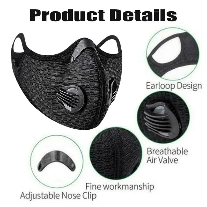 Sport Face Mask Activated Carbon Filter PM 2.5 Anti-Pollution Running Training Cycling face mask