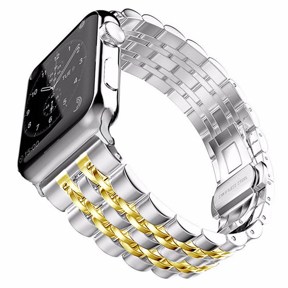 silver gold Ремешок для часов, совместимый с Apple Watch Series 5, ремешок 44 мм, 40 мм, браслет из нержавеющей стали для iwatch series 4, 3, 2, 1, ремешок на запястье - Цвет ремешка: silver gold