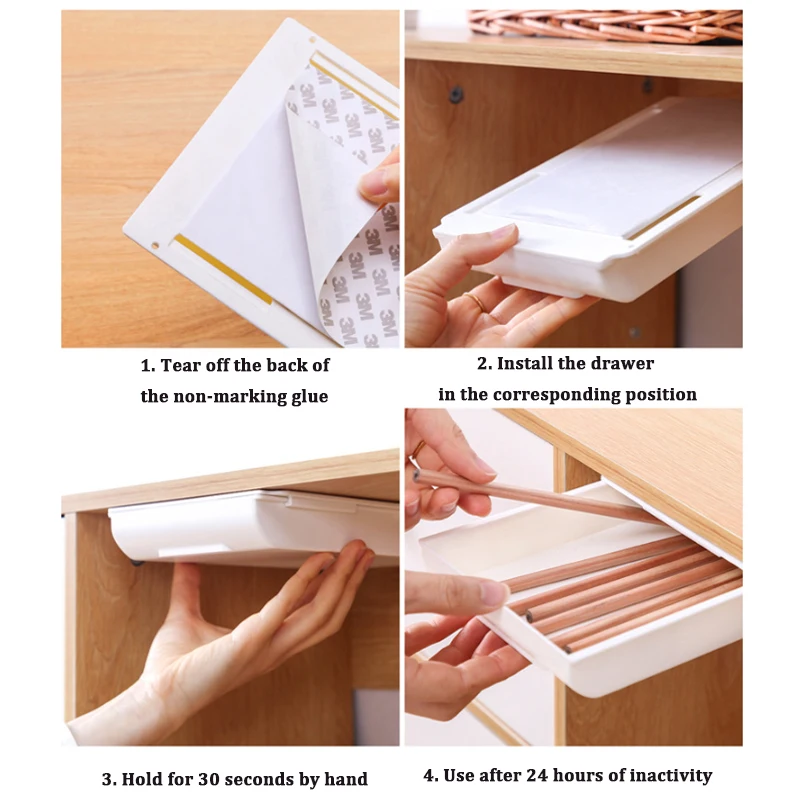 Office Organizer Self Stick Pencil Tray Desk Table Storage Drawer Box Under Desk Stand Self-adhesive Under-Drawer Storage Box