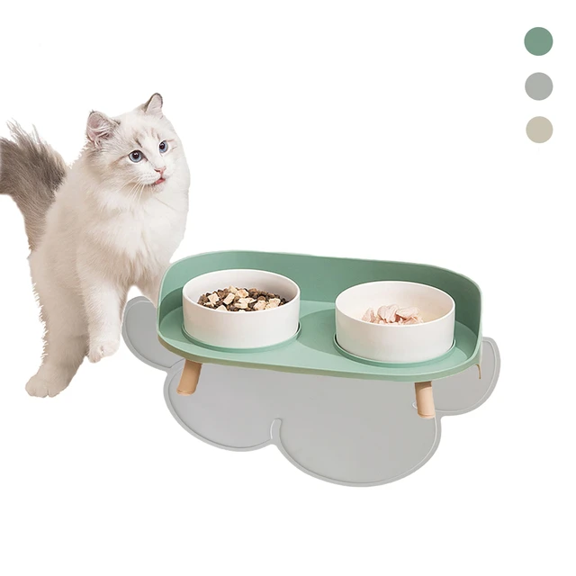 Raised Cat Bowl, Modern Cat Wooden Elevated Stand, Cat Feeding Station With  3 Bowls, Cat Bowl, Small and Medium Dog Bowl, Cat Dish 