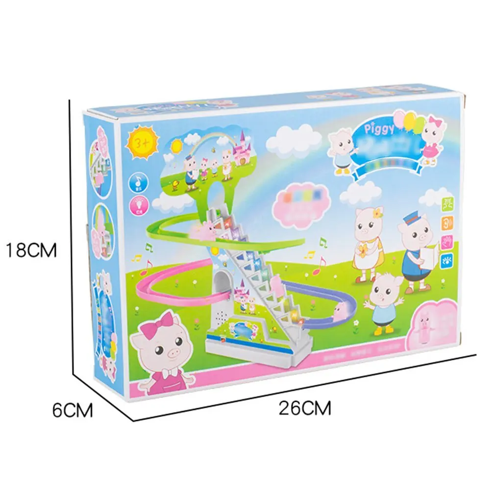 Свинья ползать Лестницы с электрическим стартером Музыка& светильники Малая бытовая техника электрическая направляющая восхождение по лестнице игрушка, комплект, одежда для мальчиков и девочек трек головоломка для детей в подарок