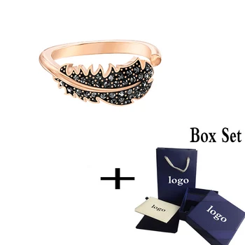 

MULIER 2020 Autumn fashion new golden ring black feather girl sweet romantic holiday gift elegant lady light luxury jewelry