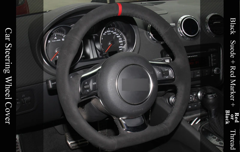 Black Suede DIY Hand stitched Car Steering Wheel Cover for Audi TT 2008-2013