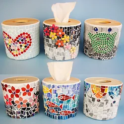 Cajas de pañuelos de plástico redondas para niños, paquete de Material de mosaico de vidrio, juguetes para niños, rompecabezas, juguetes educativos para edades tempranas, manualidades