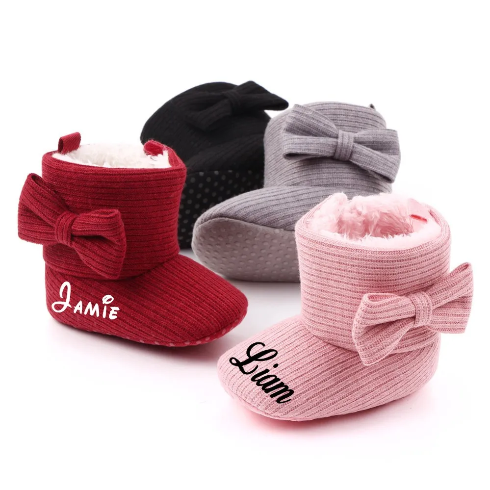

Custom Infant Booties Toddler Baby Girls Shoes Soft Sole Booty Winter Warm Snow Boots Bows Shoes Newborn Footwear for 1 Year Old