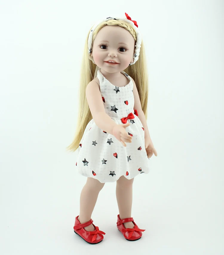 Белый 18 дюймов американская кукла Полный винил средства ухода за кожей bebe reborn для маленьких девочек в стиле принцессы куклы, игрушки для детей, подарок - Цвет: Белый