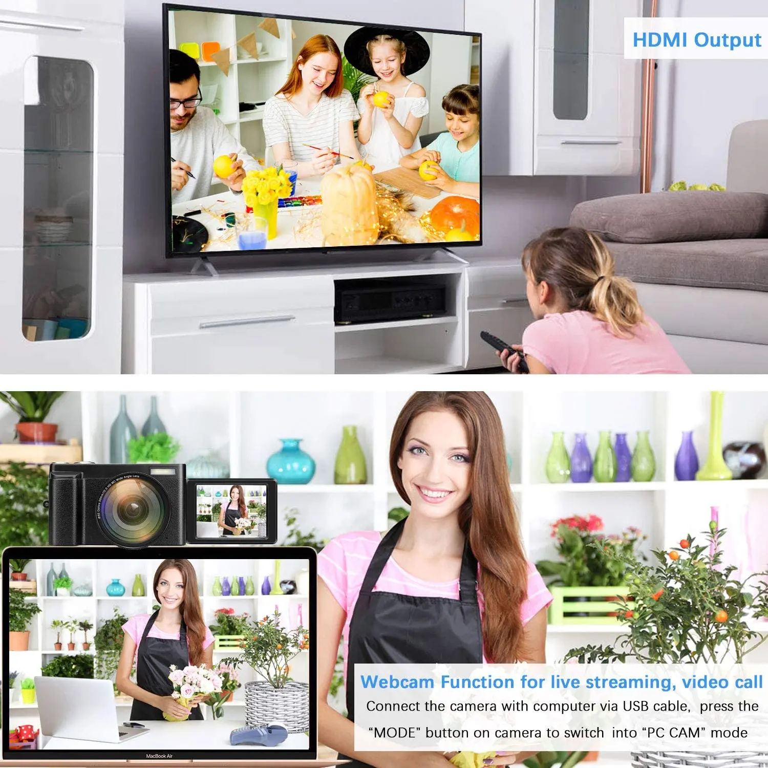 Digital Camera YouTube Vlogging Camera HD 1080P 24MP Video Camcorder 16X Digital Zoom  Wide Angle Lens Pause Function 3.1 Screen