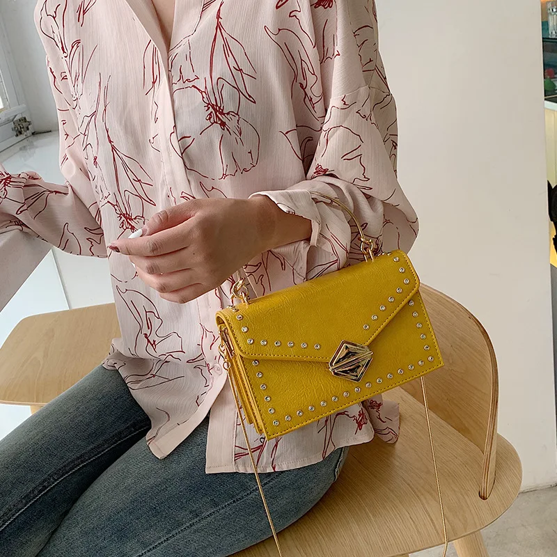 

Summer New Arrival Rivet Bag Women's 2019 New Style Fashion Korean-style Versatile Shoulder Western Style Fashion Chain Square S