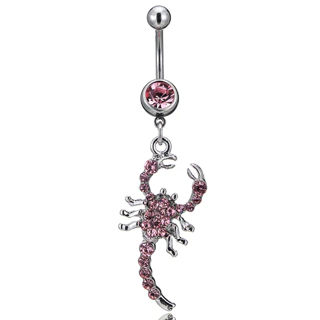 Crystal Scorpion Navel Bell Button Rings 316L Surgical Steel Piercing Navel Rings Body Piercing Sex Body Jewelry Pink Scorpion