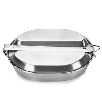 

2 IN 1 Stainless Steel Food Lunch Box Snack Fruit Tray Food Storage Lunch Food Container for Camping Picnic Outdoor Portable Pan