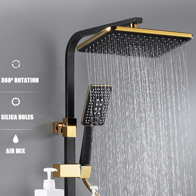 Hot Cold Shower System Bathroom LED Digital Shower Set Wall Mount Smart Thermostatic Bath Faucet Square Head SPA Rainfall Grifo 2
