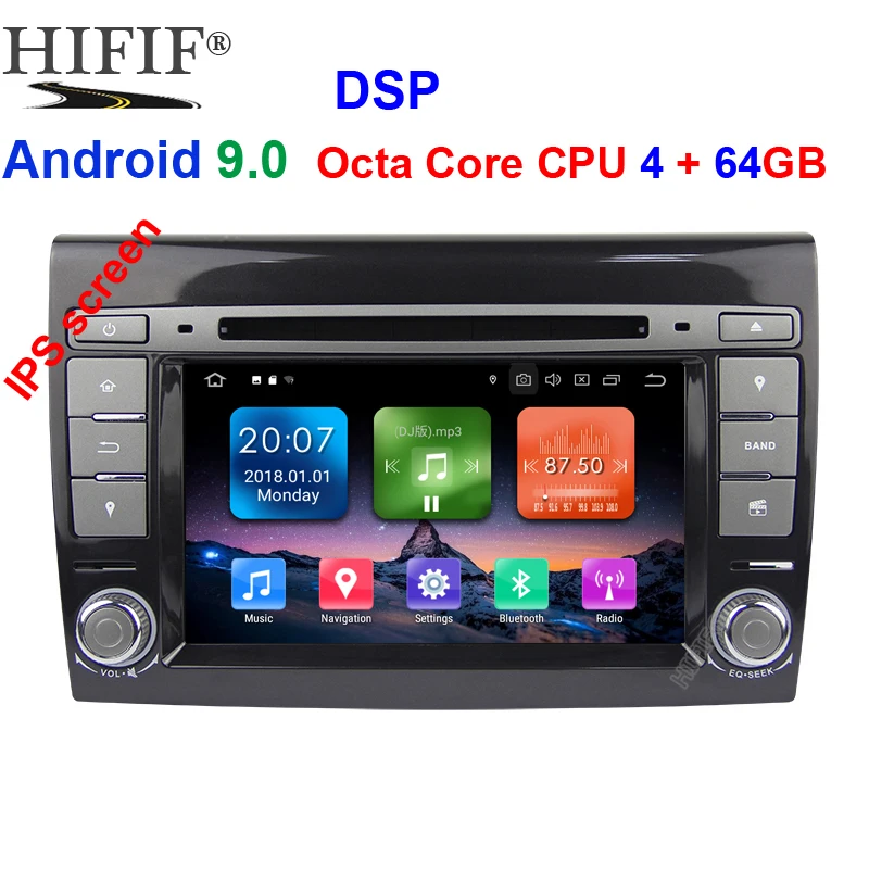 4G+64G IPS DSP Android 9.0 Car DVD Player 2 din Stereo for Fiat Bravo 2007-2014 Radio NAVI GPS Navigation System Bluetooth Wifi