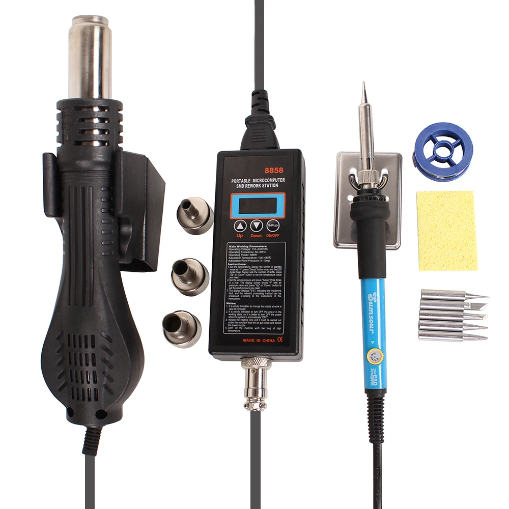 8858 Heat Gun Digital Display Micro Rework Soldering Station Hot Air For Welding Repair Tool With Electric Iron | Инструменты