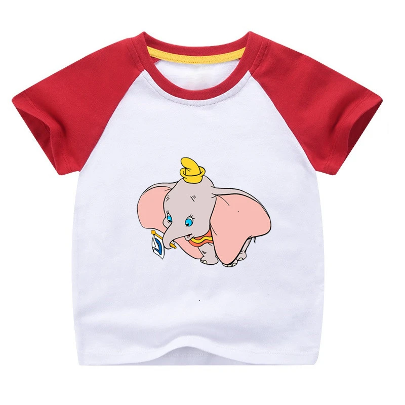 Одежда летняя футболка для девочек с принтом «Dumbo», смешная комбинированная цветная футболка с круглым вырезом для детей, Детская футболка с героями мультфильмов - Цвет: as picture