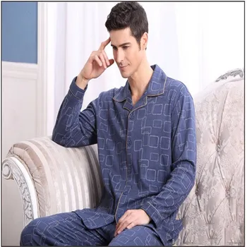 

2020 Autumn Men Pajama Sets Cotton Comfortable Sleepwear For Men Casual Simple Turn-down Collar Male Plus Size Nightgown