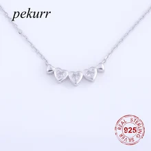 Pekurr 925 пробы серебро 5 циркония сердце к сердцу цепочка-ожерелье для женщин Подвески девушка ребенок ювелирные изделия подарок