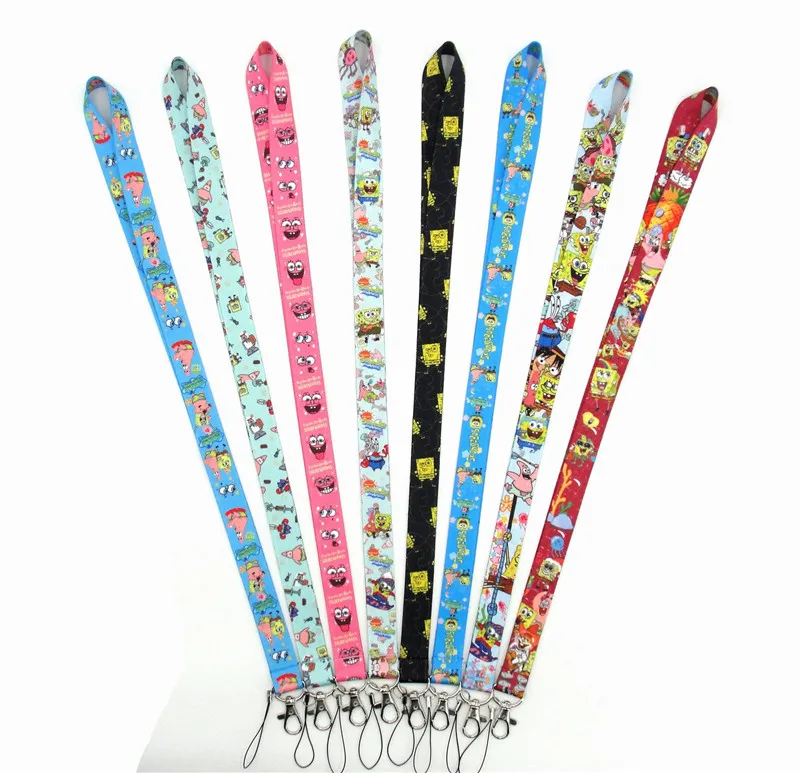 

50 PCS SpongeBob key lanyards id badge holder keychain straps for mobile phone Wholesale Fast Shipping