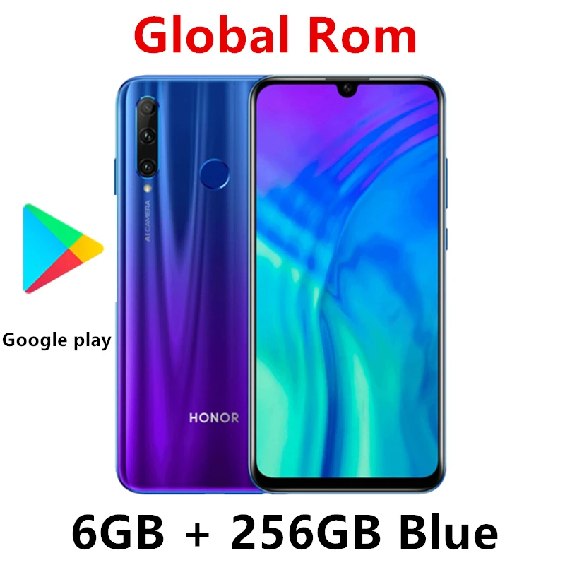 Global Rom Honor 20i Honor 20 lite мобильный телефон 6,21 дюймов Hisilicon Kirin 7 Восьмиядерный Android 9,0 отпечаток лица ID - Цвет: 8G 256G Blue