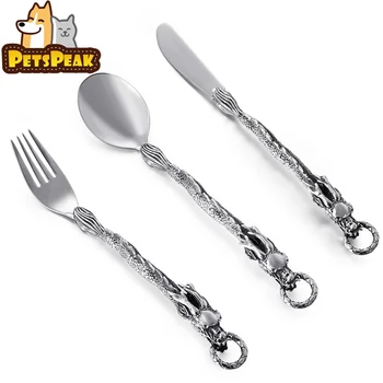 

Stainless Steel Dragon Dinnerware Set Western Food Cutlery Tableware Dinnerware Creative Gift Forks Knives Spoons
