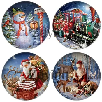 

Zdying 5pcs/lot Round Glass Cabochon Christmas Deer Tree Pattern Dome Flatback Base Tray Blank DIY Making Gift Jewelry Findings