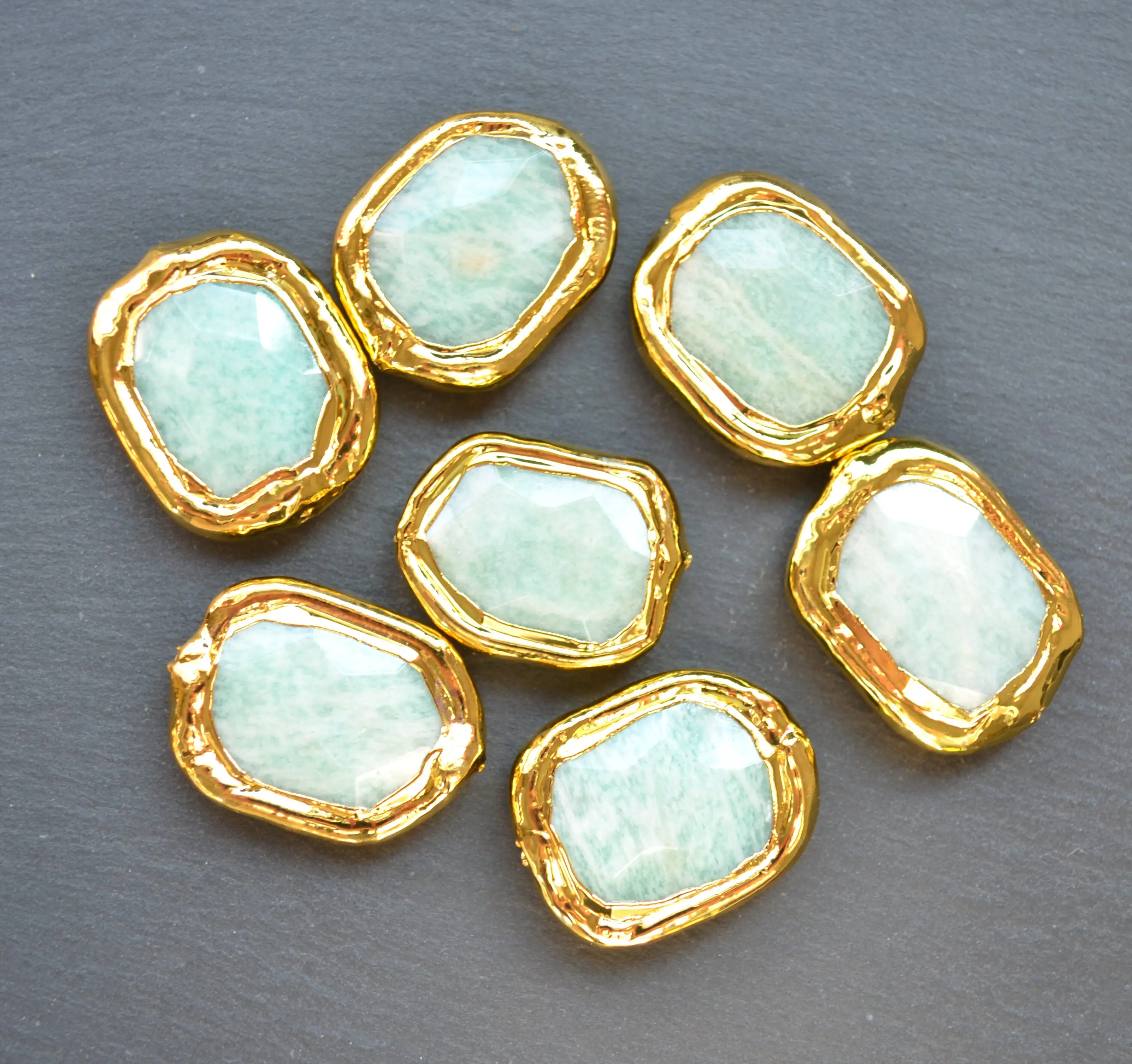 

Соединительные бусины из натурального амазонита с позолоченными краями для изготовления ювелирных изделий