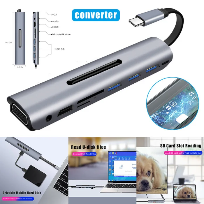 Горячий Многофункциональный USB-C к HDMI VGA разъем аудио адаптер для ПК компьютера ноутбука BUS66