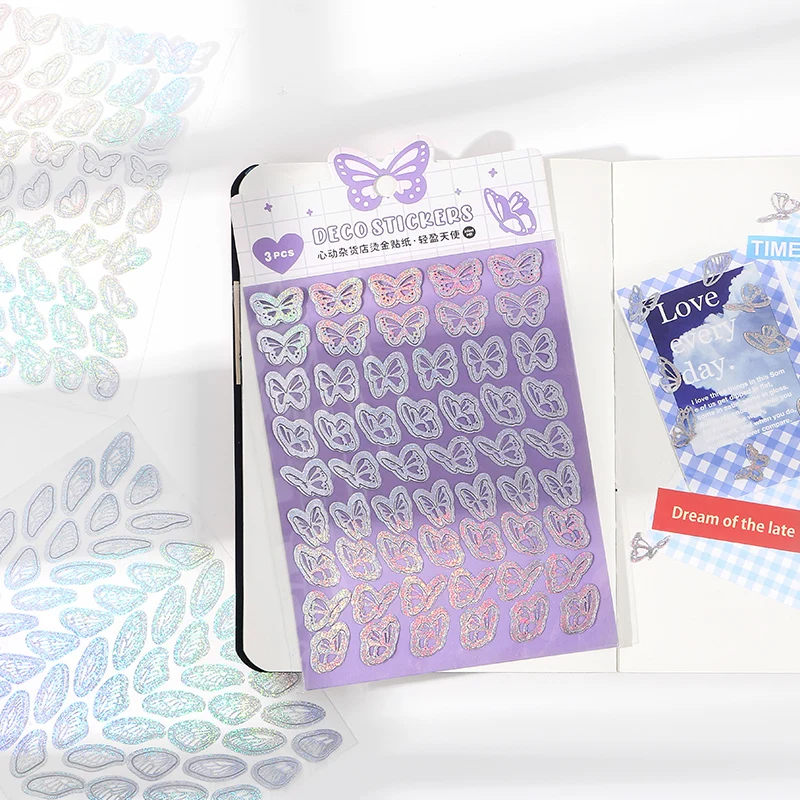 

3 Sheets Fruit Butterfly Flashing Stickers DIY Scrapbooking Phone Stickers Diary Album Decoration Stick Label Kawaii Stationery