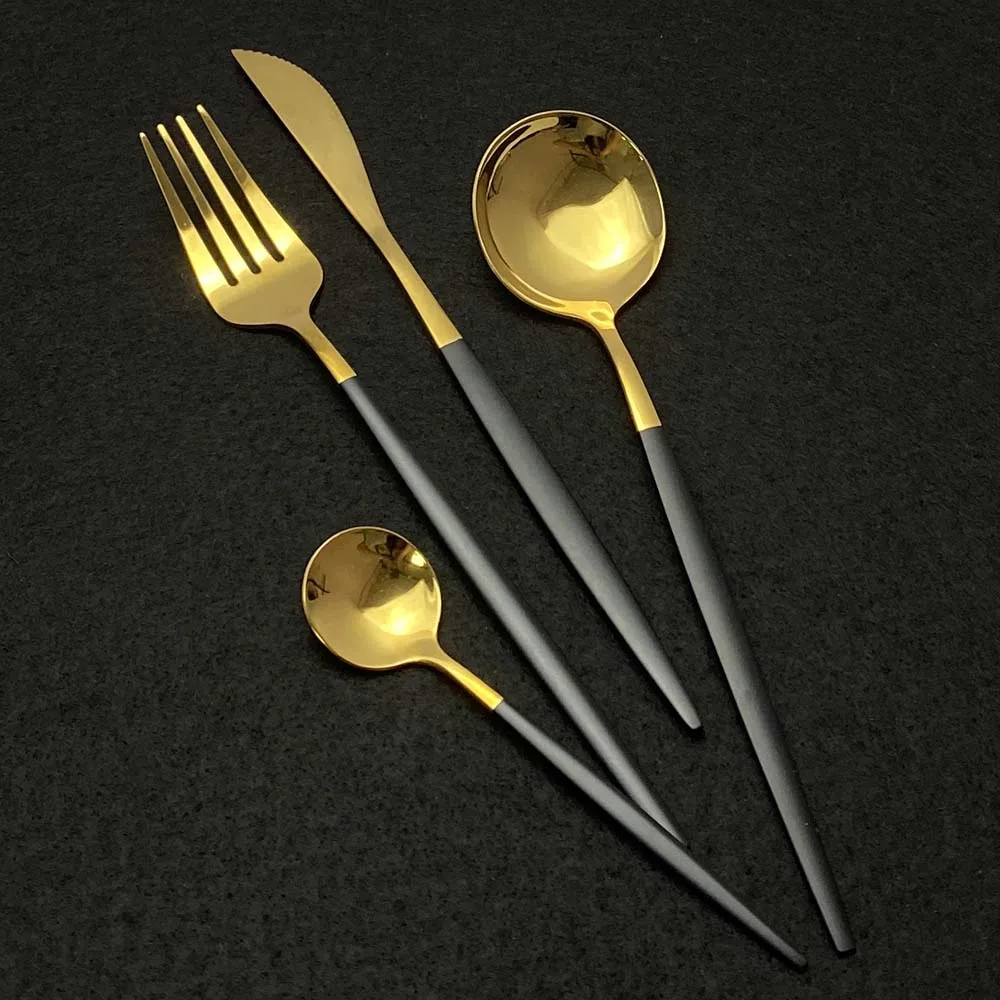 US $20.51 24pcs New Green Gold Cutlery Set Mirror Dinnenrware Set Stainless Steel Flatware Dinner Knife Fork Spoon Teaspoon For Home