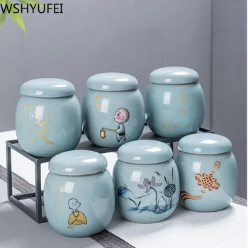 

Ceramic Ice Crack tea caddy oolong tea container storage tank Portable travel Tea Box porcelain Spice Sealed Jar coffee canister