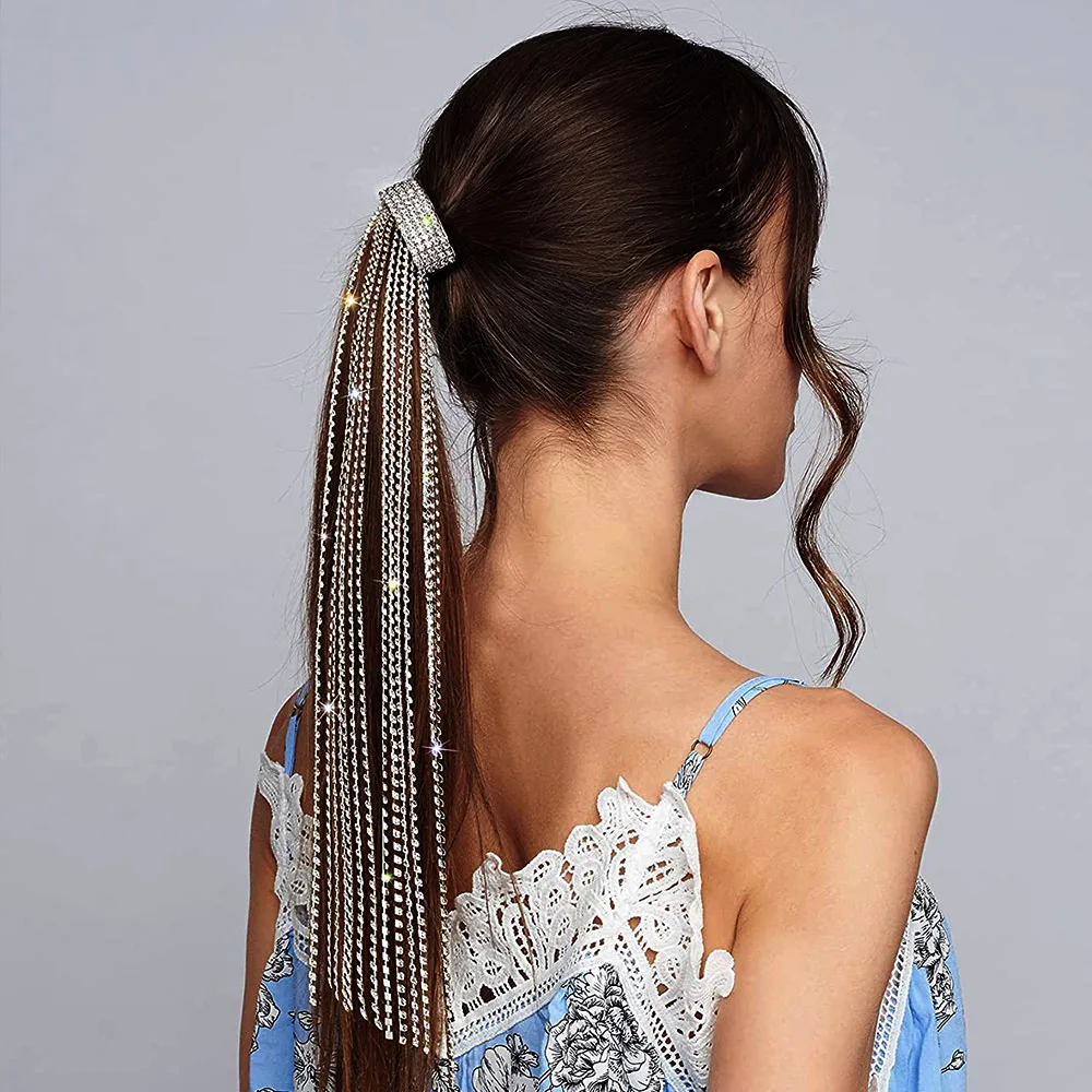 Stonefans Long Tassel Rhinestone Hairpins Long Tassel Hair Chain for Women Crystal Hair Accessories Wedding Party Head Jewelry