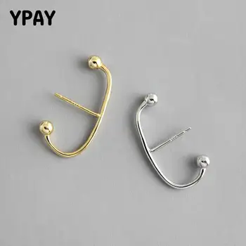 

YPAY 100% Pure 925 Sterling Silver Stud Earrings for Women Korean Minimalist English Alphabet C Letters Earring Jewelry YME521