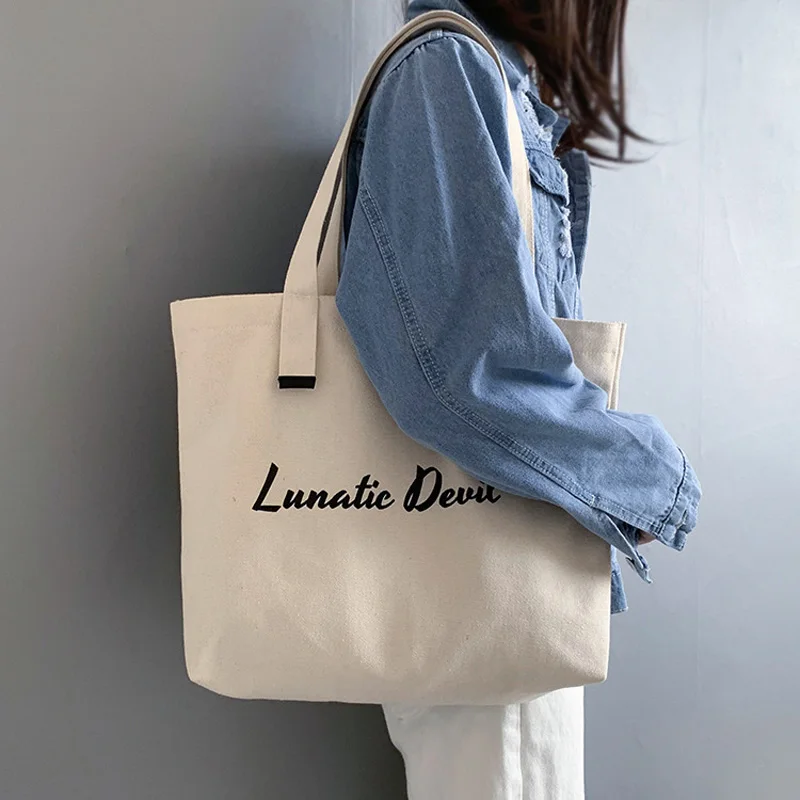 

Women's canvas Shopping Bag Ladies Letter Shopping bag Totes Beach Bags Girls Foldable and reusable Eco Bags for women 2019 sac