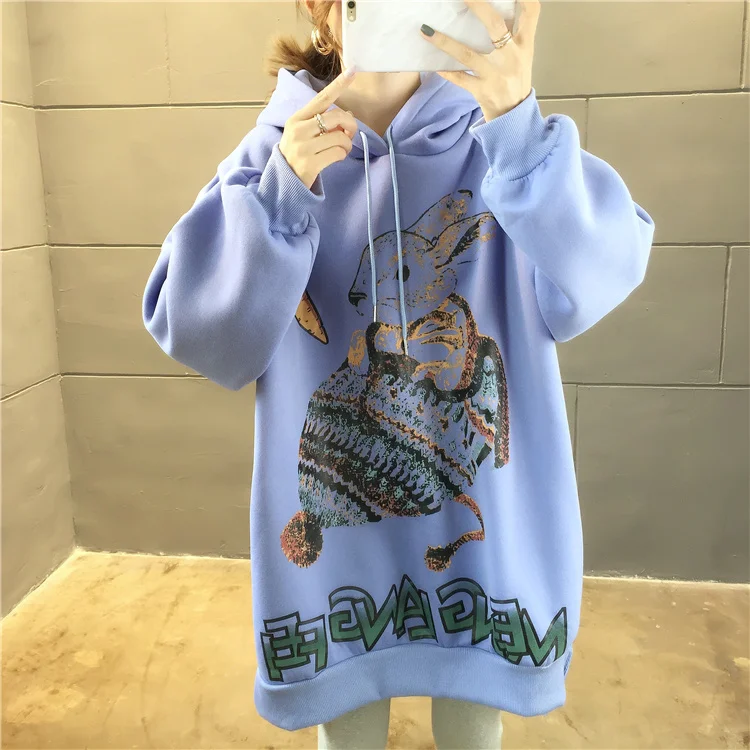 Большие размеры уличная одежда sudaderas mujer негабаритных женская одежда толстовки Толстовка с рисунком длинные Флисовые женские K0312