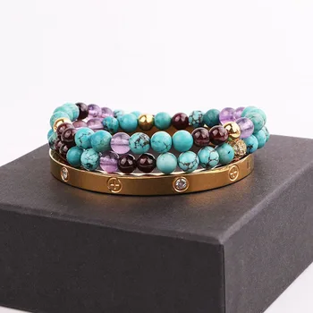 2020 New Women Bracelet Natural Stone Female Bracelet CZ Pave Ball Mix Stone Beads Elastic Bracelet Lady Jewelry Gift