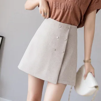 

Solid Women Summer Mini Skirts Office Lady Elegant Female Short Skirt High Waist A-line Harajuku Skirt With Safty Pant Korean