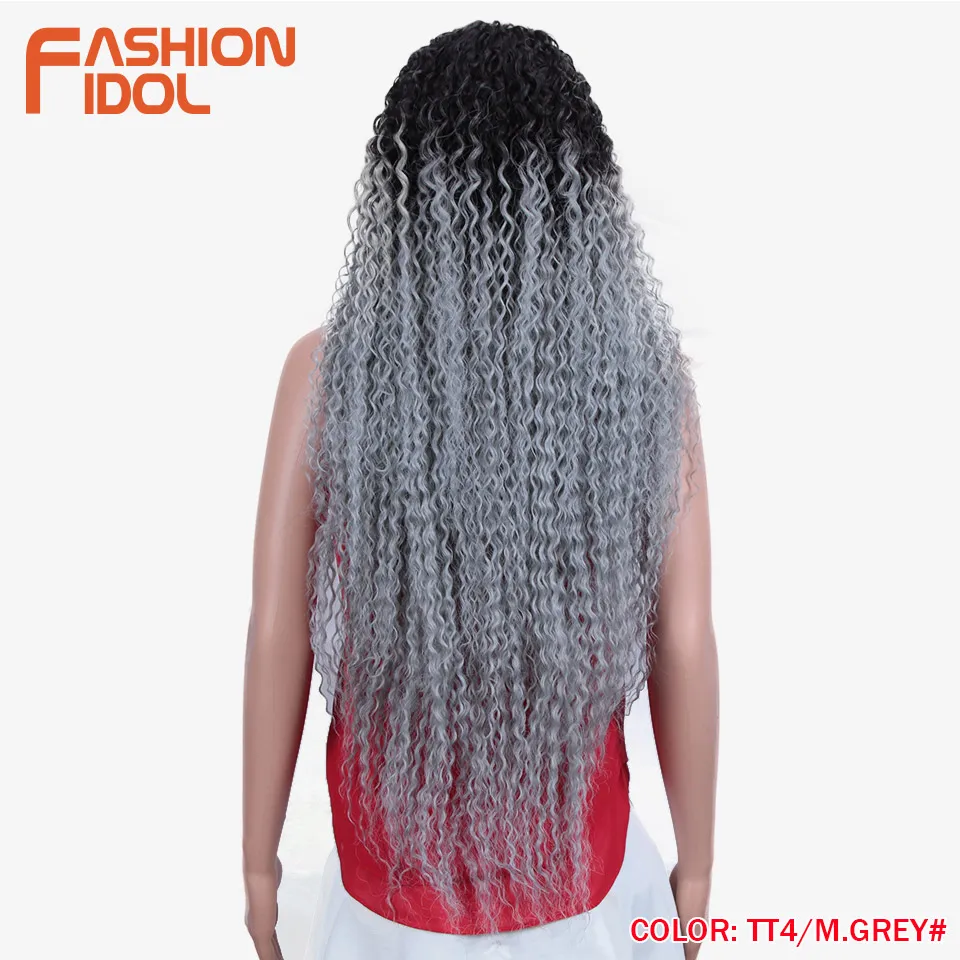 FASHION IDOL Hair Synthetic Wig Lace Front Wigs For Women Long Part 38 Inch Long Curly Ombre Blonde Wig With Dark Roots Wavy Wig - Цвет: TT4-M.GREY