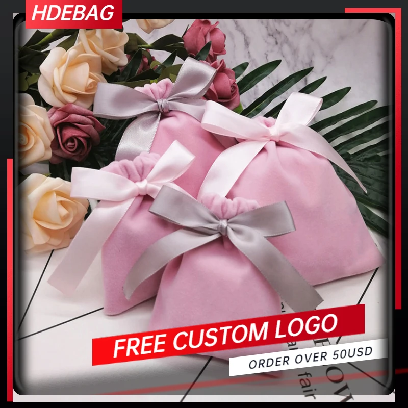 Baby Pink Velvet Bag Jewelry Packaging Drawstring Pouch Necklace Bracelet Makeup Bead Storage Bags Earring Packing Pocket | Багаж и сумки