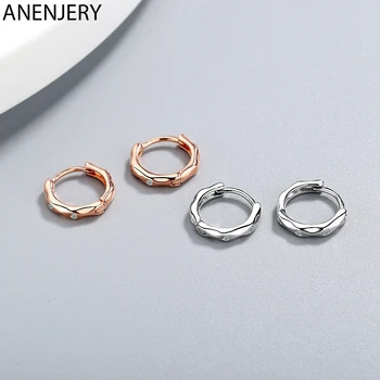 

ANENJERY Minimal Charming Geometric Hoop Earring With Silver Color Zircon Earrings For Women's Birthday Gift S-E986