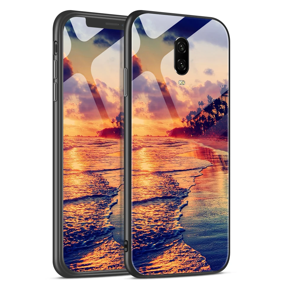 H119 Для OnePlus 6 6-7 лет, 7Pro звездным узором закаленное Стекло чехол для телефона для 1+ 6 6-7 лет, полный защитный TPU силиконовая окантовкка сзади жесткий корпус - Цвет: H119