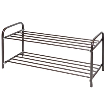 

New 2 Layers Simple Assembly Shoe Rack with Handle Black Standing Shoes Storage Cabinet Home Modern Organizer Shelf