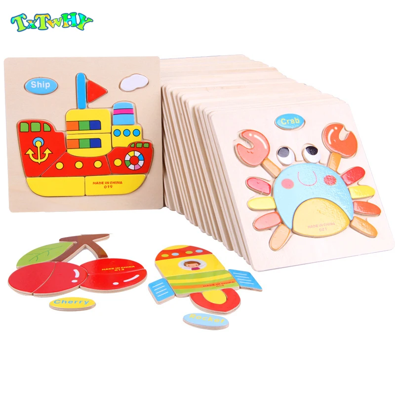 Montessori Toys Educational Wooden Toys for Children Early Learning Puzzle 3D Cartoon Kids Exercise Math Match gift