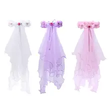 Свадебная фата с венком цветочный головной венок фотография искусственная Роза Свадебная лента для волос аксессуары для волос