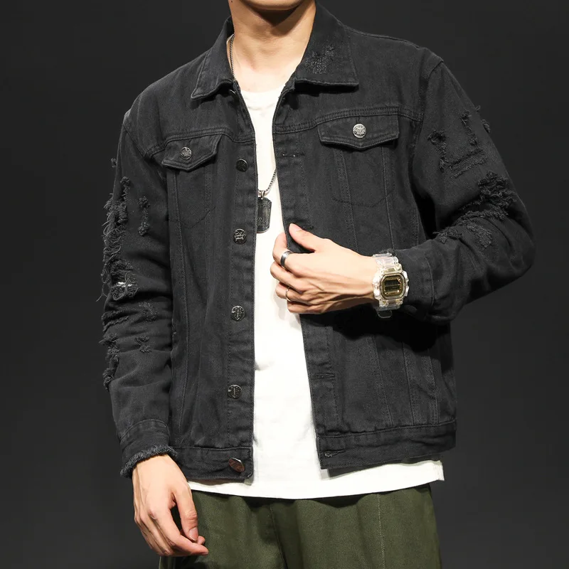 Men Jeans Jacket Male Khaki Black 