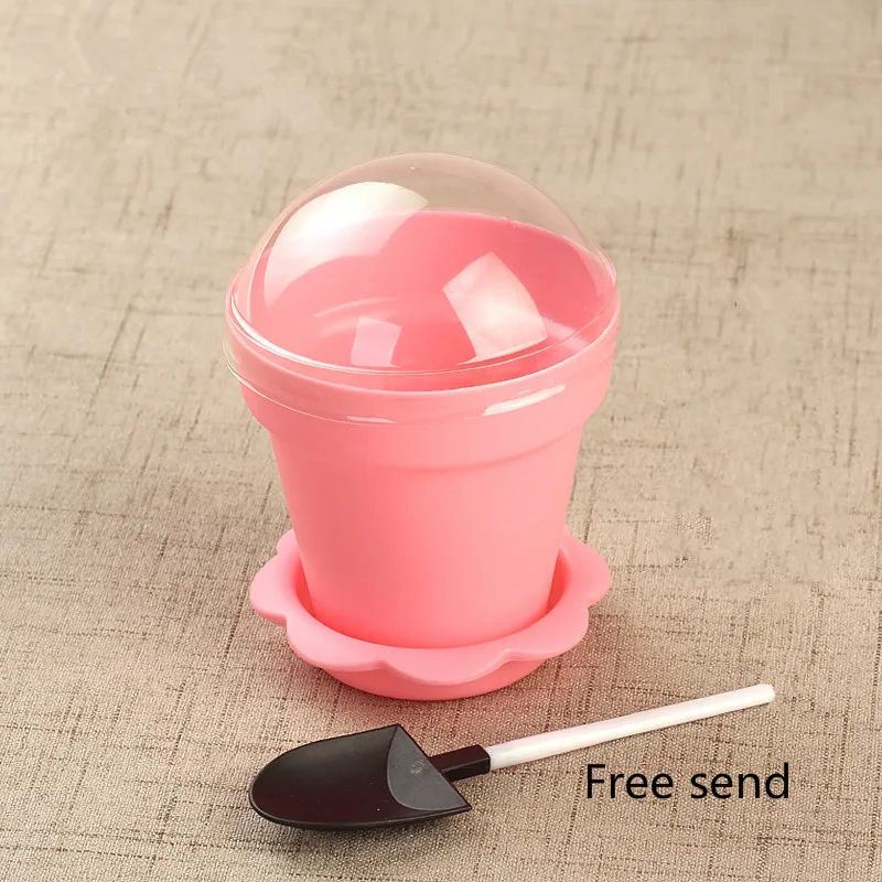 Pink 10 шт. в горшке форма чашки для мороженого одноразовый пластиковый Креативный цветочный горшок чашки вечерние шоколадный муссовый торт чашка с крышкой - Цвет: Pink