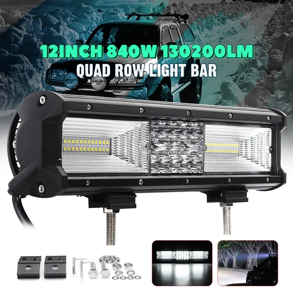 

Quad Row 12inch 840W 68LED Work Light Bar Spot Flood Combo Driving Lamps Waterproof LED Work Light for SUV Offroad Vehicle