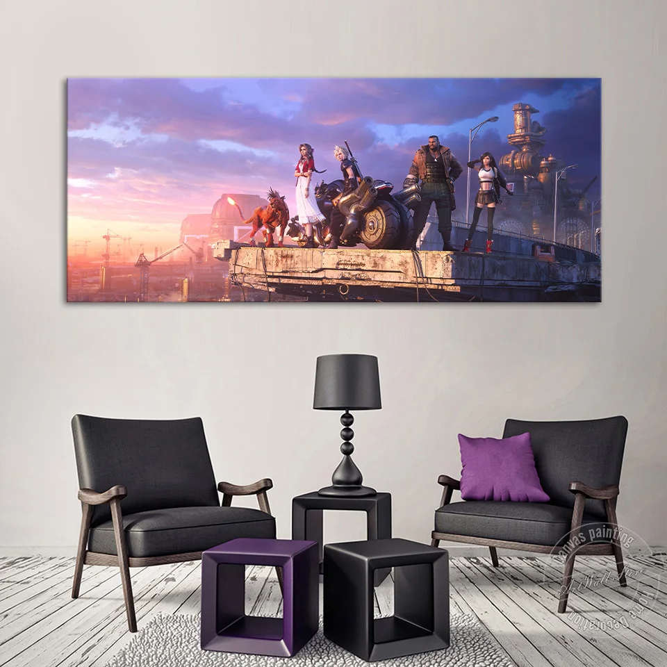 

No Frame Final Fantasy 7 Game Poster Tifa Cloud and Aeris Canvas Painting Home Decoration Cartoon Movie Poster Wall Art Pictures