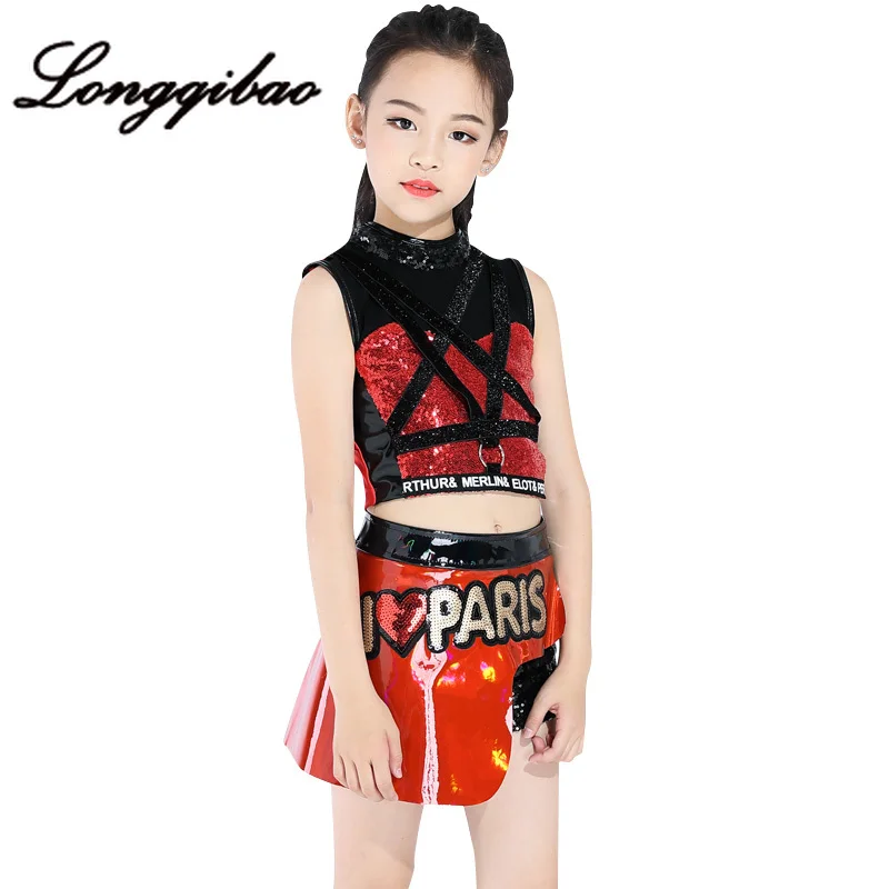 Children's Jazz Dance Set Korean Version of The Navel Girl Catwalk Costume Girl Costumes Cheerleading Performance Clothing