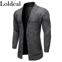 Loldeal Long Sweater Cardigan Business Men Solid Color Knit Lapel Mixed Cotton Comfort Loldeal Long Sweater Cardigan Business Men Solid Color Knit Lapel Mixed Cotton Comfort