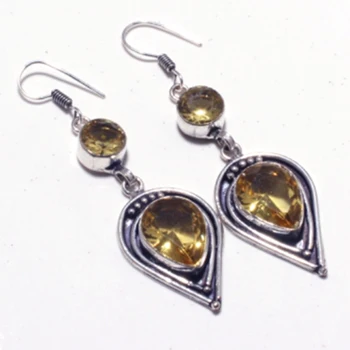 

Citrine Earrings Silver Overlay over Copper, Hand made Women Jewelry Gift