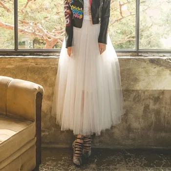 

Pleated Skirt for girls 2020 New Fashion Women Pleated Tulle Mesh Elastic High Waist Casual A-Line Long Skirts for Women Lady